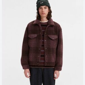 Levi's Cozy Vintage Relaxed Sherpa‎ Trucker Jacket Plaid XL